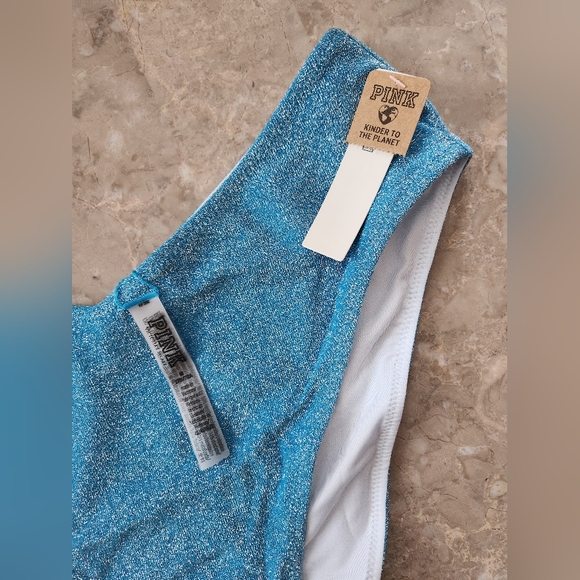 S M 🖤VS PINK Swim Shimmer HighWaist Cheeky Bikini Bottom Blue - Picture 6 of 6